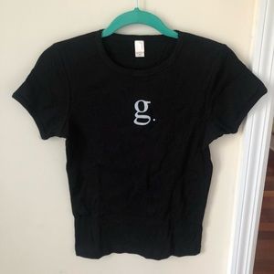 Letter “G” Initial Women’s Black Short Sleeve Tee Shirt with Jewel Detail